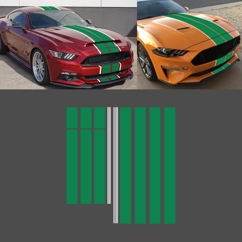 Xotic Tech Glossy Vinyl Racing Stripe Car Hood Graphics Decal Sticker for Hood Roof Rear Trunk Decoration Compatible with Ford Mustang 2015-up
