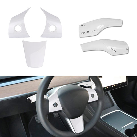 Carbon Fiber ABS Set Steering Paddle Shifter Trim Cover For Tesla Model 3 2017-2023 & Model Y 2020-up