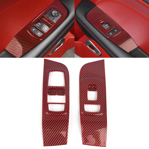 Window Lift Trim Door Lock Switch Panel Cover Compatible with Dodge Challenger 2015-up Interior Accessories Decoration 2Pcs/Set