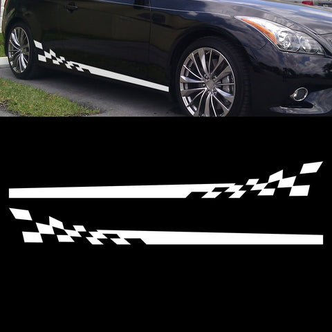 78" Reflective Car Door Body Side Door Vinyl Stripe Graphic Decal Sticker Colorful Checkered Racing Flag Style 2Pcs