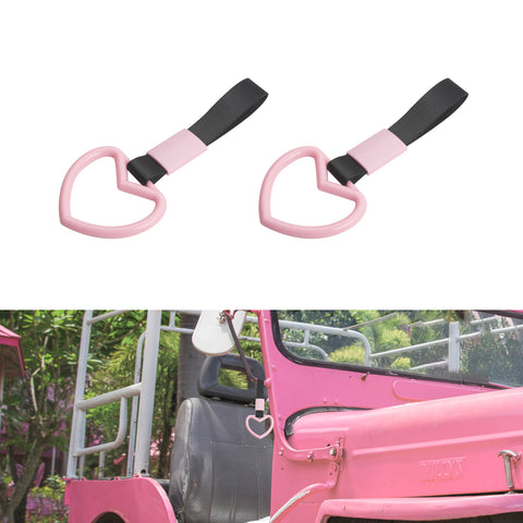 Xotic Tech 2 Pieces JDM Heart Shaped Car Handle Straps, Rear Bumper Warning Loops Heart-Shaped Ring for Cars, SUV, Subway, Bus Interior Exterior Decoration