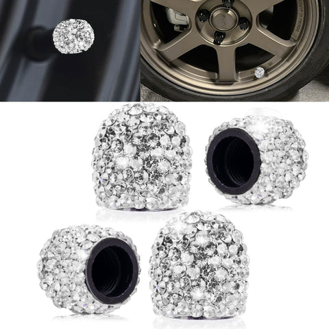 4x Handmade Crystal Rhinestone Universal Car Tire Valve Caps Chrome Accessories