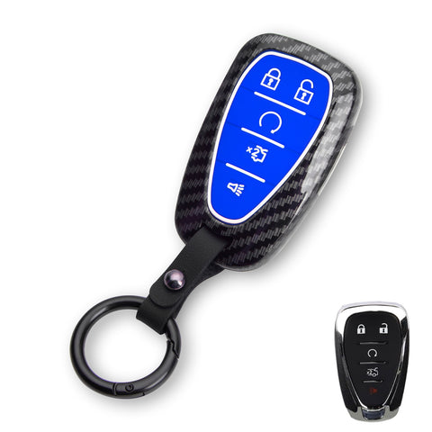 Carbon Fiber Style Smart Key Fob Case Cover w/Chain For Ford Chevy Camaro Malibu