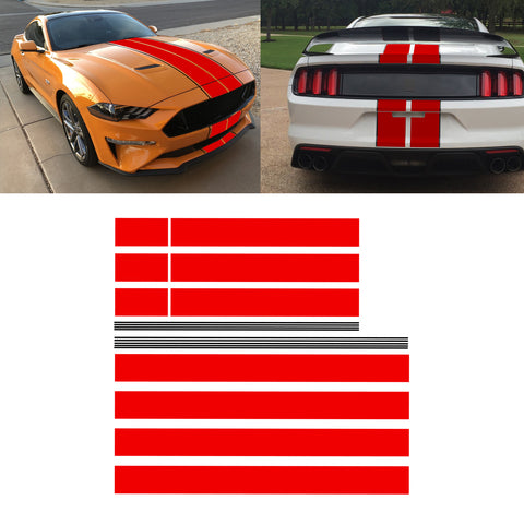 Xotic Tech Glossy Vinyl Racing Stripe Car Hood Graphics Decal Sticker for Hood Roof Rear Trunk Decoration Compatible with Ford Mustang 2015-up