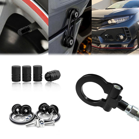 Set Tow Hook+Tire Valve Caps+Release Fasteners For Honda Fit 2010-2014 CRZ 2011+