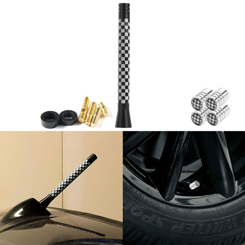Set Union Jack Antenna w/Chrome Tire Valve Stem Caps Dust Cover For Mini Cooper