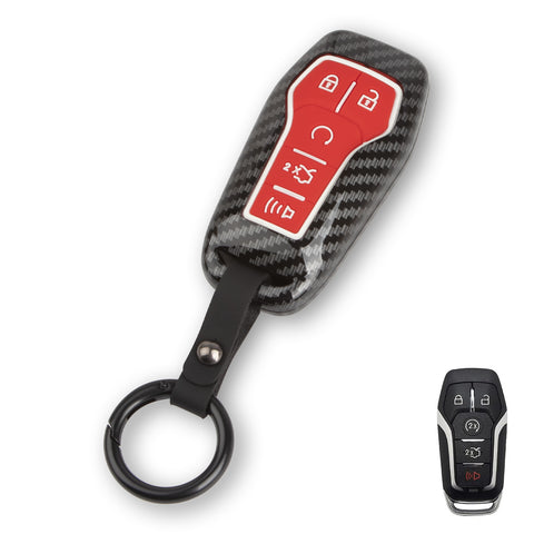 Carbon Fiber Texture Remote Key Holder Case Skin For Ford Mustang Edge Fusion Lincoln