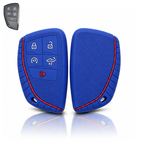 x xotic tech Silicone Smart Key Fob Cover Case Protector Gray w/Red Trim Fits Chevrolet Silverado 1500 2500HD 3500HD, Tahoe, Suburban & GMC Sierra, Yukon 5-Button Keyless Entry Remote Key Holder