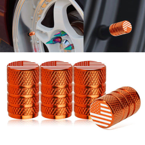 4pcs American Flag Tire Valve Stem Cover Caps Anodized Aluminum Alloy, Corrosion Resistant Leak-Proof Wheel Valve Cap Set, Universal for Cars Trucks Motorcycles SUVs
