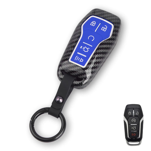 Carbon Fiber Texture Remote Key Holder Case Skin For Ford Mustang Edge Fusion Lincoln