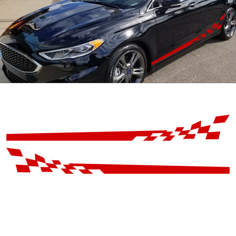78" Reflective Car Door Body Side Door Vinyl Stripe Graphic Decal Sticker Colorful Checkered Racing Flag Style 2Pcs