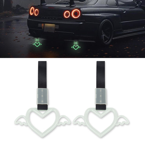x xotic tech JDM Angel Wing Shaped Tsurikawa Subway Train Bus Handle Straps Drift Charm Rear Bumper Warning Loops Ring for Cars, SUV Interior Exterior Decoration