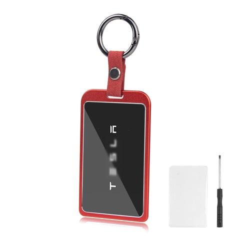x xotic tech Transparent Card Key Holder, Card Protective Case Cover Comapatible with Tesla Model Y/3/S/X Cybertruck Accessories, Full Protection Key Fob Shell Key Chain(Aluminum Alloy)