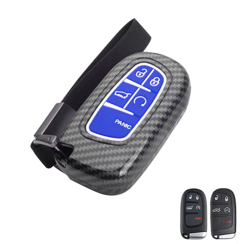 Glossy Carbon Fiber Style Remote Key Fob Shell+ Keychain For Jeep Grand Cherokee Compass