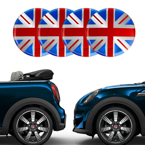 4x Black/Grey Union Jack UK Flag Style Wheel Center Cap Covers For MINI Coopers