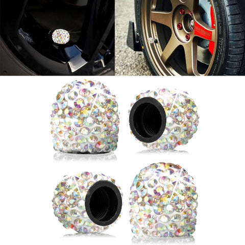4x Handmade Crystal Rhinestone Universal Car Tire Valve Caps Chrome Accessories