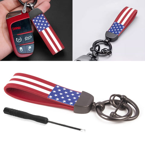 x xotic tech American USA Flag Car Keychain with Zinc Alloy D-Ring 360 Degree Rotatable Anti-Lost Auto Key Chain, Universal Fit for Truck, Ford, Jeep, Men Car Accessories