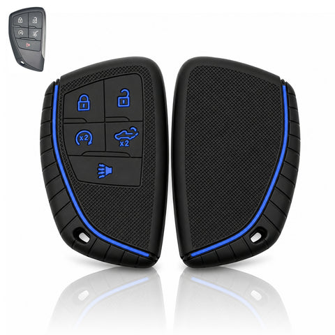 x xotic tech Silicone Smart Key Fob Cover Case Protector Gray w/Red Trim Fits Chevrolet Silverado 1500 2500HD 3500HD, Tahoe, Suburban & GMC Sierra, Yukon 5-Button Keyless Entry Remote Key Holder