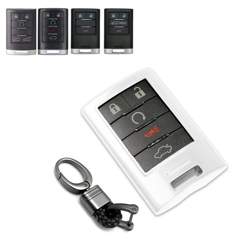 Xotic Tech Gloss ABS Key Fob Shell Cover w/Keychain, Compatible with Cadillac ATS CTS XTS DTS SRX Escalade Chevrolet C7 Corvette 4 5 6 Buttons Smart Keyless Entry Key OUC6000066 5923887 22756465