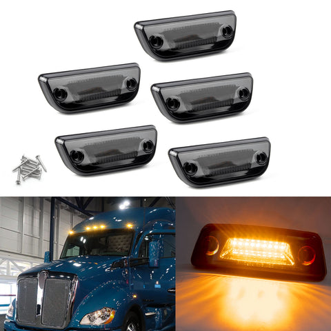 Clear Lens Chrome Amber LED Roof Clearance Marker Lights Assemblies 5pcs 888-5128 For Kenworth T680 T770 T880 Peterbilt 569