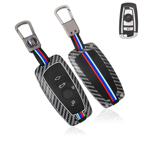 x xotic tech Key Fob Cover Case Compatible with BMW 1 3 4 5 6 7 Series X3 X5 X6 X7 M5 M6 GT3 GT5 Zinc Alloy Heavy Duty Shell Protector Holder Keychain with Carbon Fiber Pattern