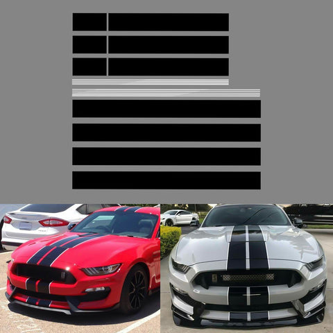 Xotic Tech Glossy Vinyl Racing Stripe Car Hood Graphics Decal Sticker for Hood Roof Rear Trunk Decoration Compatible with Ford Mustang 2015-up