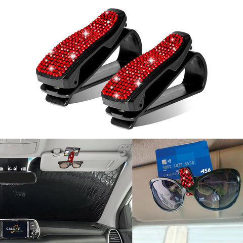 2PCS Universal Car Sun Visor Glasses Clip Rhinestone Sunglasses Cards Holder