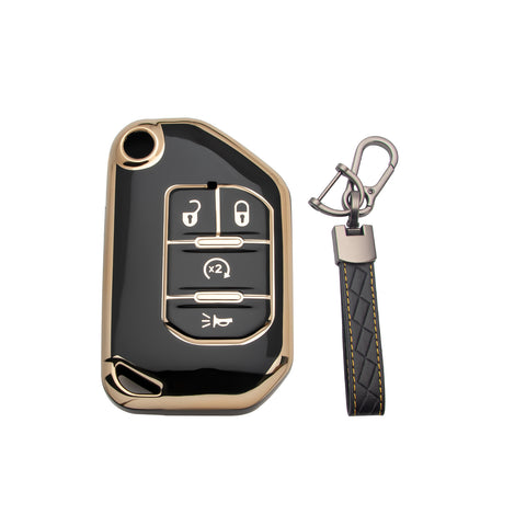 Green TPU Full Cover Folding Remote Key Fob Cover For Jeep Wrangler JLU 2018-22