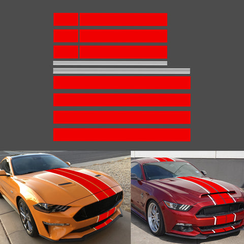 Xotic Tech Glossy Vinyl Racing Stripe Car Hood Graphics Decal Sticker for Hood Roof Rear Trunk Decoration Compatible with Ford Mustang 2015-up