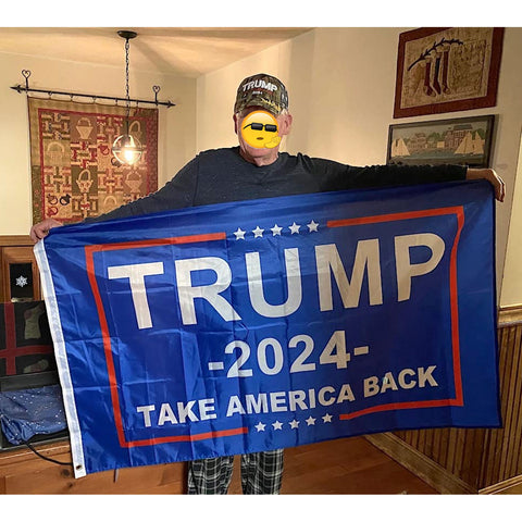 Trump 2024 Flag, Double Sided 3 Ply Take America Back Flag 3x5FT Polyester with Durable Canvas Header and 2 Brass Grommets for Indoor Outdoor Decoration w/Wristbands Set for Supporters Fans