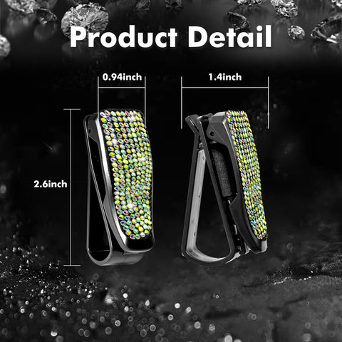 2PCS Universal Car Sun Visor Glasses Clip Rhinestone Sunglasses Cards Holder
