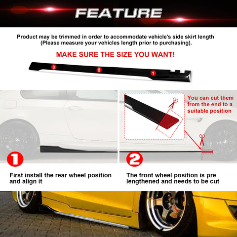 86.5 Inch/2.2M Car Lower Side Skirts Protect Rocker Panel Splitter Winglets Diffuser Bottom Line Extension Body Kit Universal Fit Most Vehicles (Glossy Black w/ White Strip)