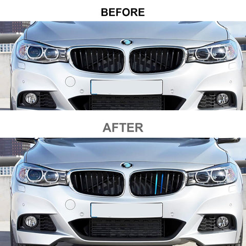 Tri-Colored Front Kidney Grille Strips Clip Cover For BMW 3 Series GT 2013-2016