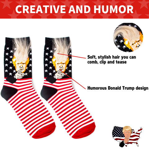 2 Pair Trump American Flag Presidential Election Patriot Print Cotton Crew Socks