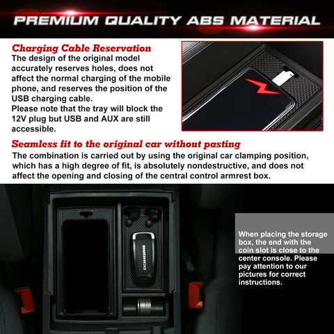 Center Console Organizer, Compatible with Ford Bronco 2021 2022 2023 2024 2/4-Door, Armrest Secondary Storage Box Insert Upper Tray Accessories