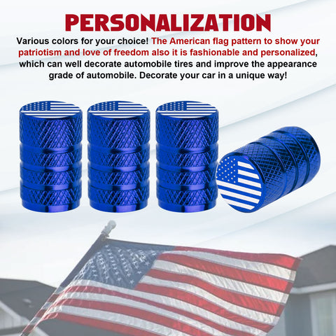 4pcs American Flag Tire Valve Stem Cover Caps Anodized Aluminum Alloy, Corrosion Resistant Leak-Proof Wheel Valve Cap Set, Universal for Cars Trucks Motorcycles SUVs