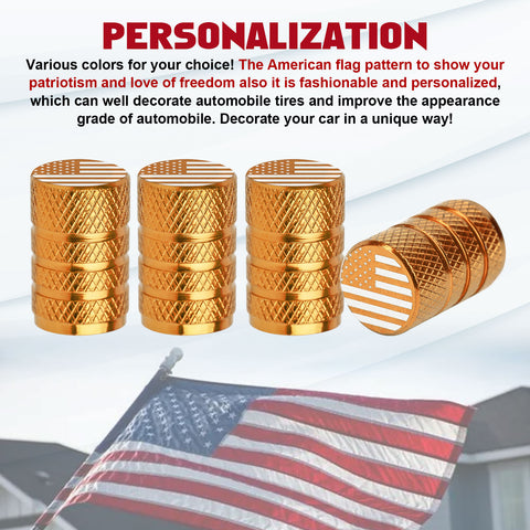 4pcs American Flag Tire Valve Stem Cover Caps Anodized Aluminum Alloy, Corrosion Resistant Leak-Proof Wheel Valve Cap Set, Universal for Cars Trucks Motorcycles SUVs