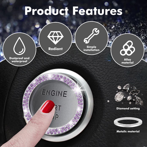 1/2 Packs Bling Diamond Car Engine Start Stop Button Surround Decor Ring Cover