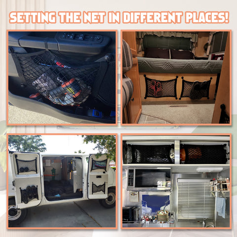 2pcs Small Cargo Net Elastic Pocket Storage Mesh Net for Car Trunk Net, RV, Boat