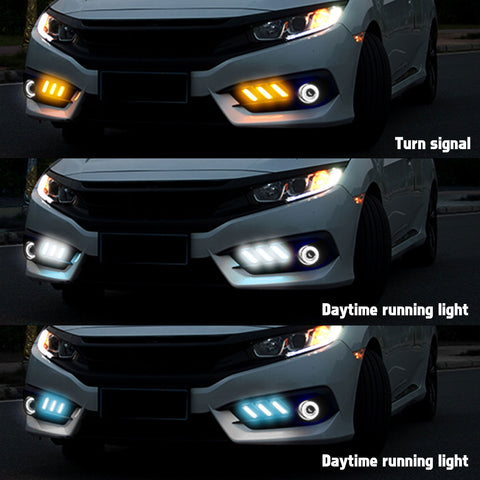 Honda Civic 2016 2017 LED Daytime Running DRL / Turn Signal Light Headlight Kit Mustang Style Fog Light Bezels, Dual Color Dual Funtion