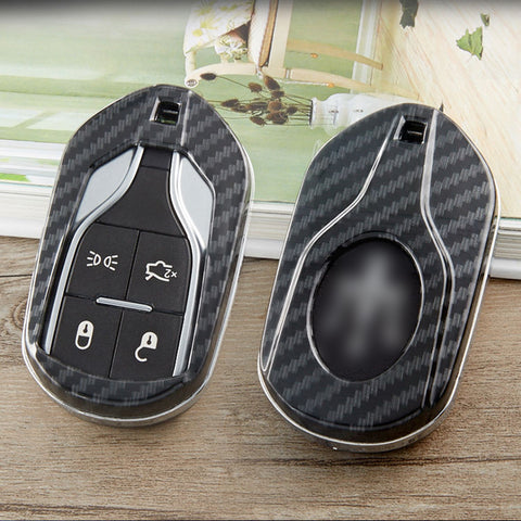 Carbon Fiber Remote Key Cover Case Fob w/keychain For Maserati Ghibli 2013-up Levante 2017+