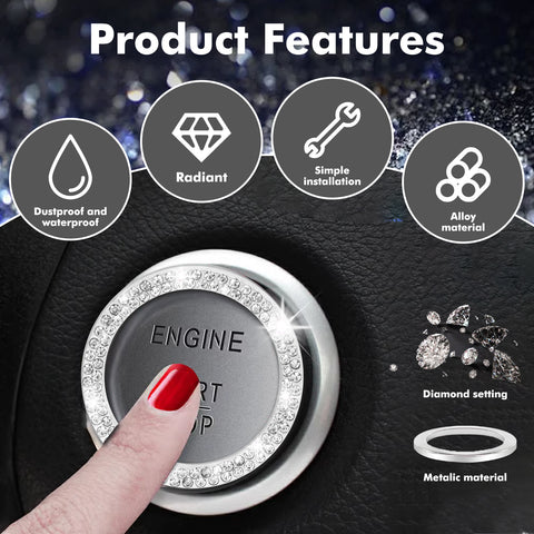 1/2 Packs Bling Diamond Car Engine Start Stop Button Surround Decor Ring Cover
