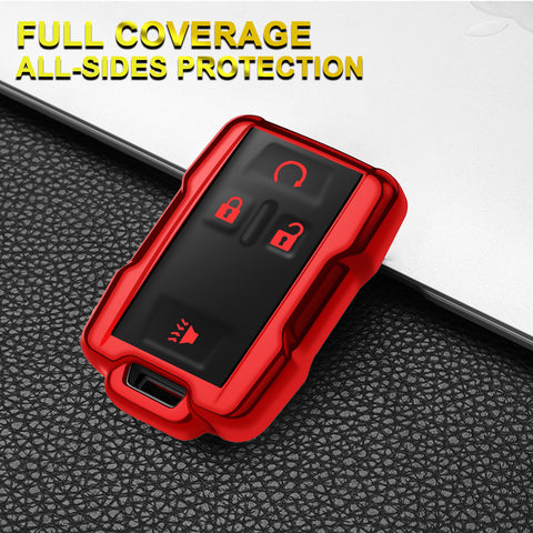 Red TPU 360° Protection Remote Key Cover w/Keychain For Chevy Silverado GMC Sierra 2014-up