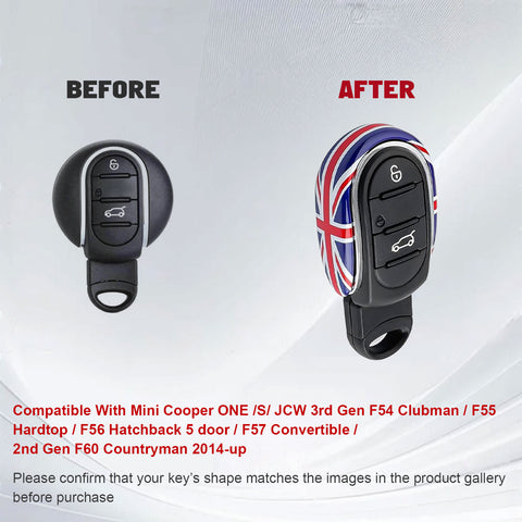 x xotic tech Slim Size Key Fob Cover Case Shell Replacement Compatible with MINI Cooper 3rd Gen F55 F56 F57 F54 Clubman, Gen2 F60 Countryman Smart Key, U Shape