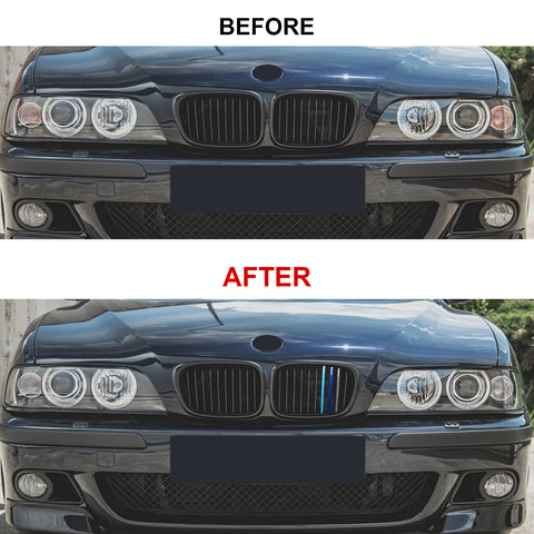 Tri-Colored Front Kidney Grille Strips Clip Cover For BMW 5 Series E39 1995-2003