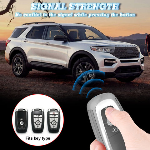 Silver TPU Key Fob Shell Full Cover Case w/Keychain, Compatible with Ford Edge