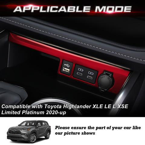 x xotic tech Front Cigarette Lighter Socket USB Outlet Panel Cover Trim Car Accessories Compatible with Toyota Highlander XLE LE L XSE Limited Platinum 2020-up