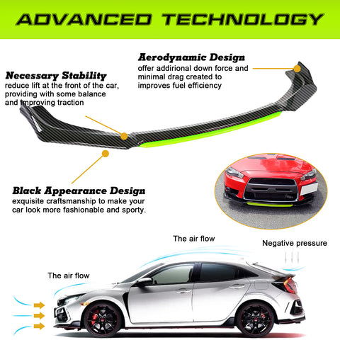 Xotic Tech Front Bumper Lip Chin Spoiler Splitter Diffuser Protector Body Kit Compatible with Honda Accord Civic or Volkswagen MK5 MK6 MK7 or Kia Optima or Mitsubishi Lancer, 4pcs