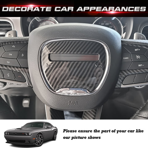 Steering Wheel Surround Frame Cover Trim, Carbon Fiber Pattern, Compatible with Dodge Challenger Charger 2015-2023, Durango 2014-2023 or Jeep Grand Cherokee SRT8.2014-2023