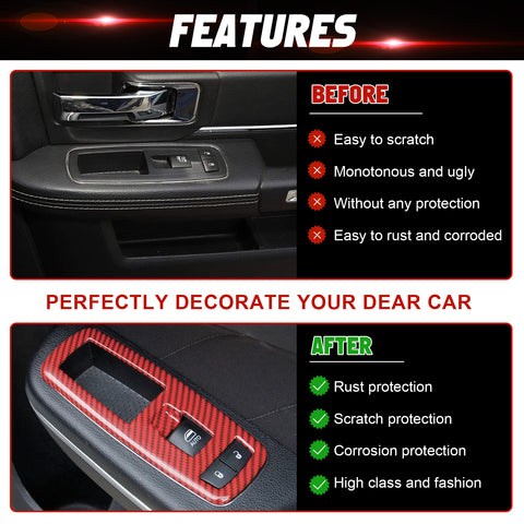 Carbon Fiber Look Window Lift Switch Button Cover For Dodge Charger Durango RAM